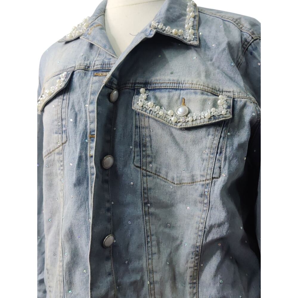 DG2 Diane Gilman faded denim jean jacket with embellishments size 2X - Picture 3 of 5
